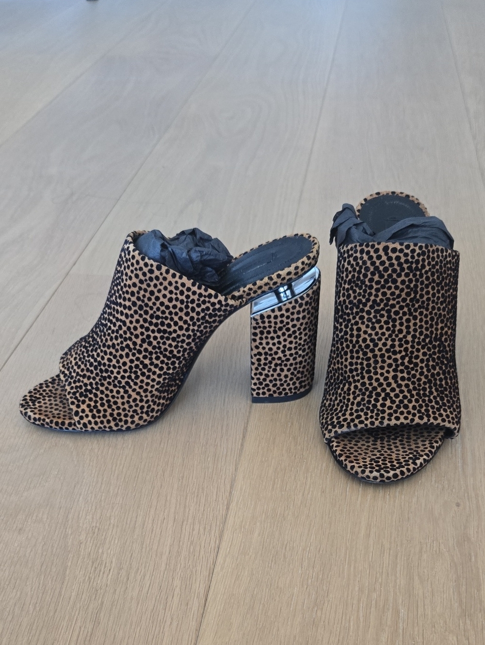 Alexander Wang Leopard Print Open-Toe Block Heel Mules - Tan & Black